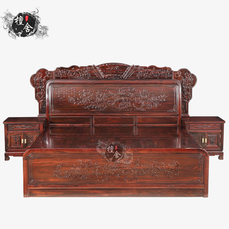 Broad-leaved rosewood new mahogany double bed Indonesian black acid branch wood 1 8 meters bedroom furniture solid wood boutique king bed