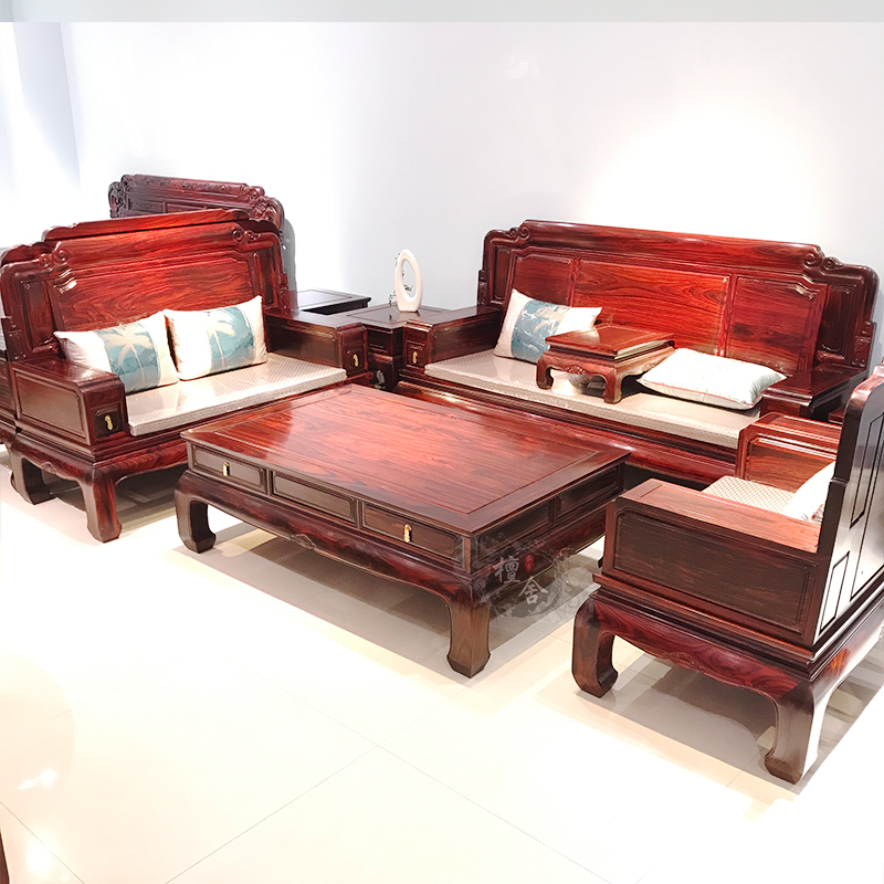 Dongyang national standard Indonesian black acid branch wood Chinese mahogany sofa broad-leaved yellow sandalwood classical solid wood living room combination furniture