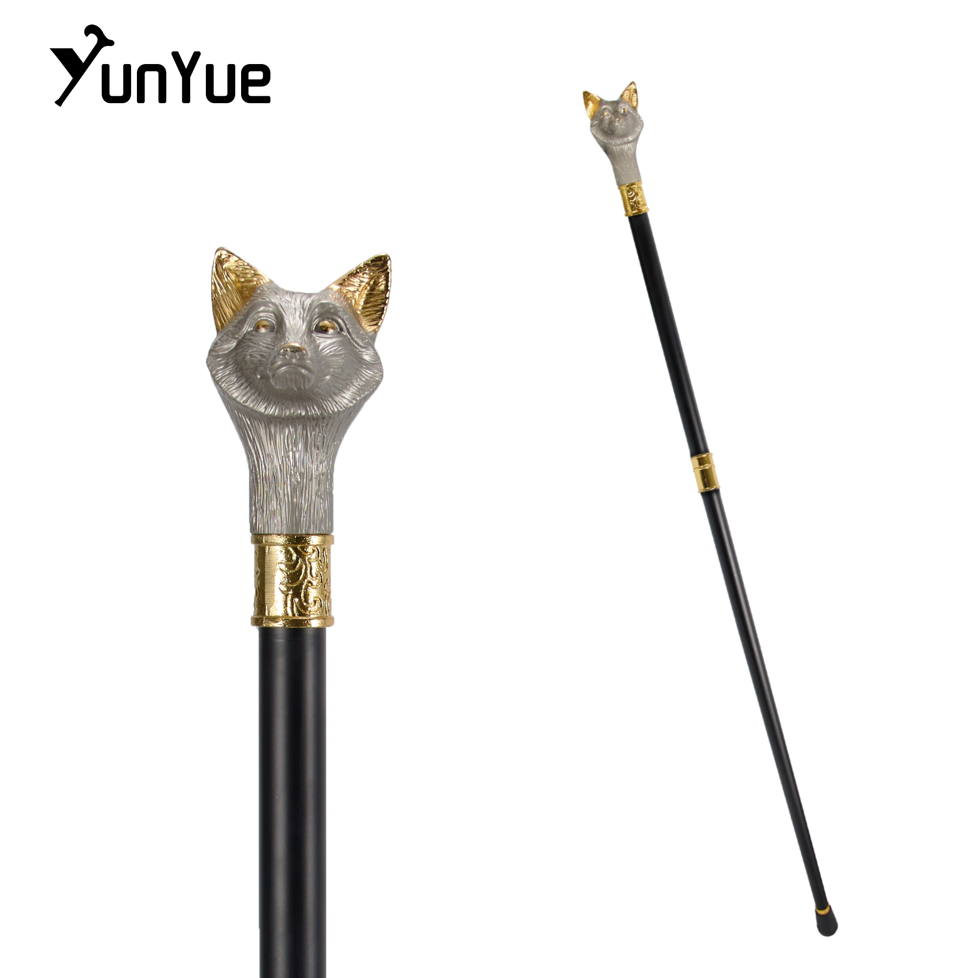Platinum Fox Metal Retro Gentleman Suit Cane Walking Stick Cosplay Photography Prop Gift