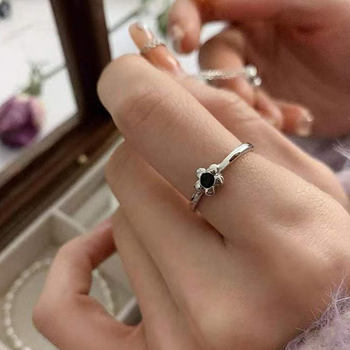 S925 sterling silver flower zircon open ring versatile