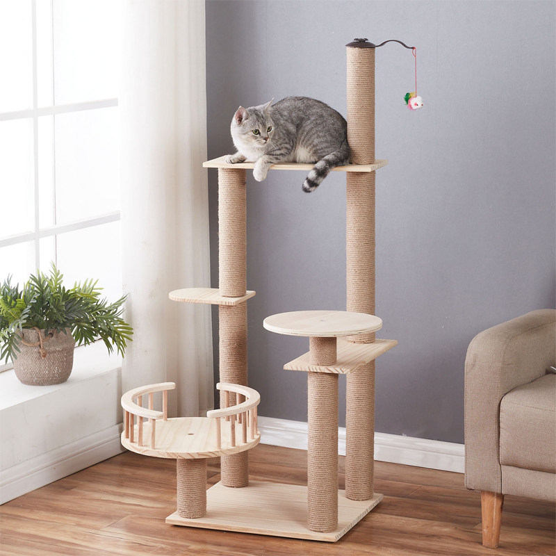 Cat frame cat climbing frame cat litter cat tree one cat scratching board sisal solid wood small cat scratching column cat supplies cat jumping platform