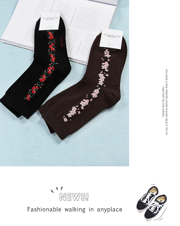 Vớ Hàn Quốc, vớ nữ, mùa thu và mùa đông, gió quốc gia retro, hoa, cotton, thắt lưng, vớ, thoáng khí, thấm mồ hôi, vớ năm mới tat da chan nu