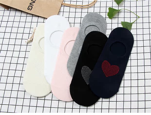Thuyền vớ nữ mùa xuân và mùa hè mỏng phần lưới thoáng khí bề mặt nông cạn miệng vô hình cô gái rỗng tim silicone chống vớ mỏng cotton vớ mùa hè siêu mỏng