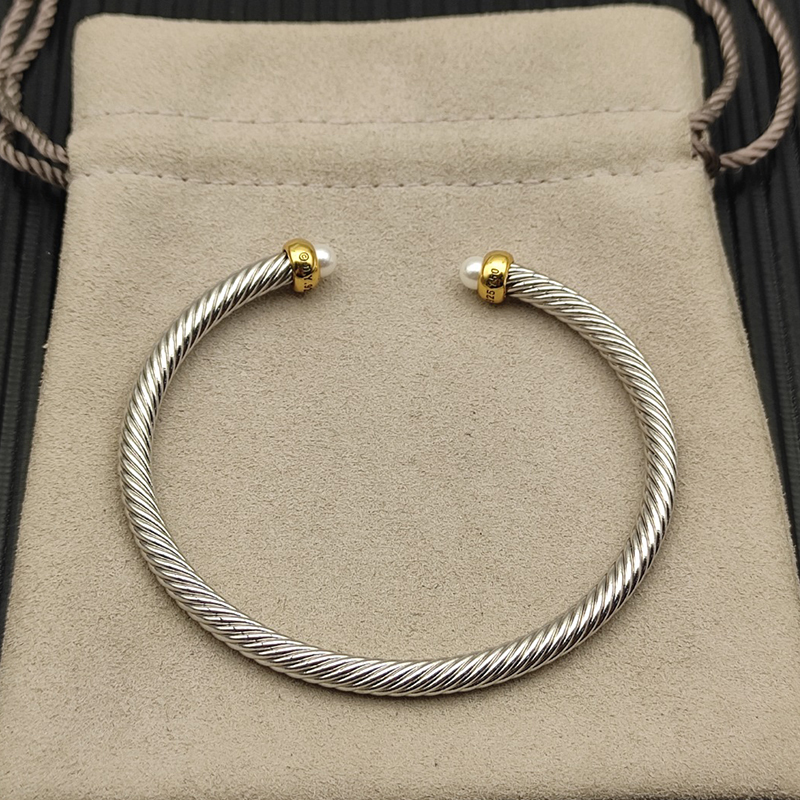 David Yurman Pearl and Gold Wire Rope Open Bracelet Dy Unisex Twisted Wire Bracelet 4mm David Yurman Pearl and Gold Wire Rope Open Bracelet Dy Unisex Twisted Wire Bracelet 4mm