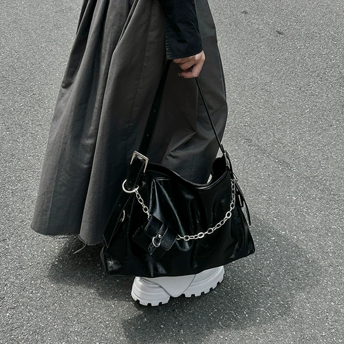 Черная вместительная и большая сумка подмышку для матери и ребенка, ретро универсальная цепь