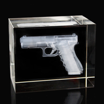 Carved crystal pistol model handicraft ornaments Army veterans memorial gifts Military hobby collection