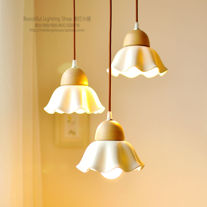 (Xiu Se) chandelier Japanese minimalist log Nordic ins style literature and art fresh three-head dining room lamp