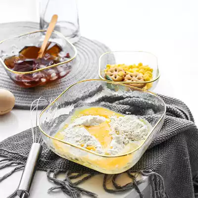 Korean ins Nordic gold edged glass cutlery transparent glass dinner plate household Rice Bowl plate salad bowl Japanese noodle bowl
