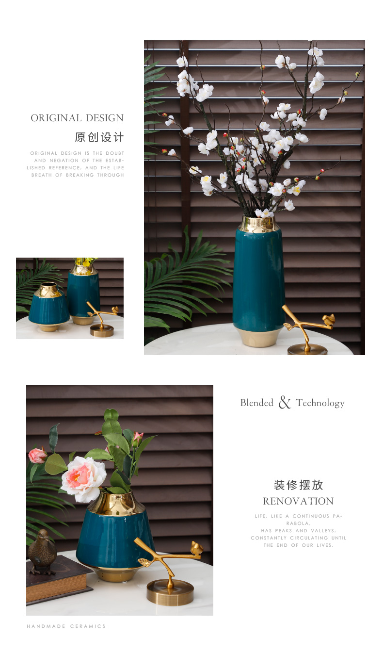 I and contracted sitting room of Europe type ceramic vases of new Chinese style furnishing articles jinding candlestick bottle of flower arranging dried flower decoration