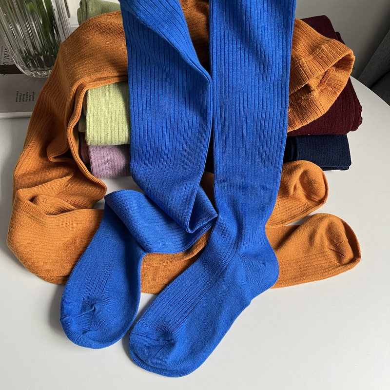 Miu-Style Blue Wide-Striped Wool Tights for Women, Fashionable Catwalk Style for Autumn and Winter, Bright Orange-Yellow Leggings Miu-Style Blue Wide-Striped Wool Tights for Women, Fashionable Catwalk Style for Autumn and Winter, Bright Orange-Yellow Leggings