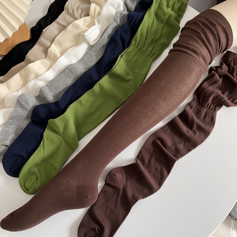 Retro Semi-Transparent Brown Over-The-Knee Stockings for Women, Spring & Fall Thin Fashionable Miu-Style Gray-White Stacked High Stockings Retro Semi-Transparent Brown Over-The-Knee Stockings for Women, Spring & Fall Thin Fashionable Miu-Style Gray-White Stacked High Stockings