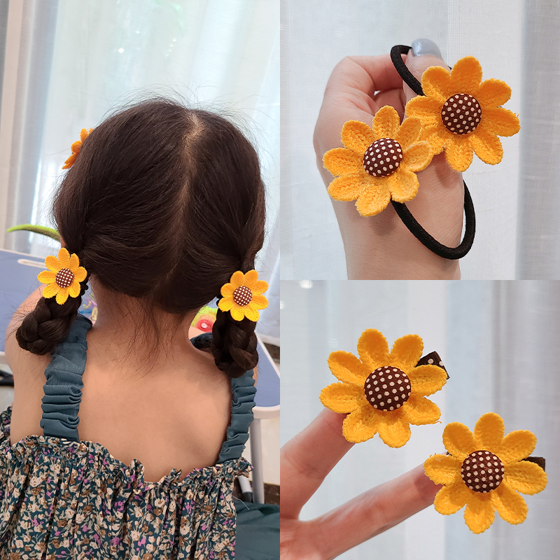 Cute Sunflower Hair Clips, Hair Ties, Children's Princess Hair Accessories, Sunflower Elastic Bands, Baby Bangs Clips, Hairpins