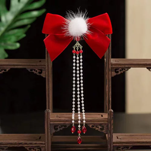 Китайская детская заколка для волос, ханьфу, красный аксессуар для волос, милый кролик, шпильки для волос, китайский стиль