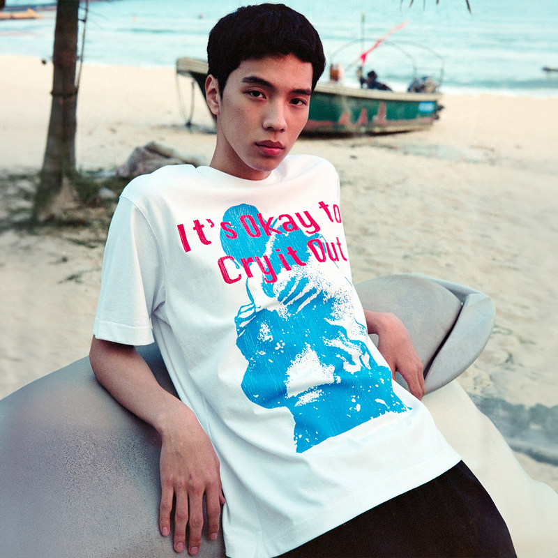 Whoosis (Unknown Name) It's Okay to Cry Short-Sleeved T-Shirt Summer American Street Style Couple Men and Women Trendy