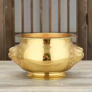 铜器  香炉  三足象耳三面狮头香炉 香道具  工艺品  美术品  摆件 纯铜双龙耳三足鼎炉狮子盖熏香炉盘香炉家居室内