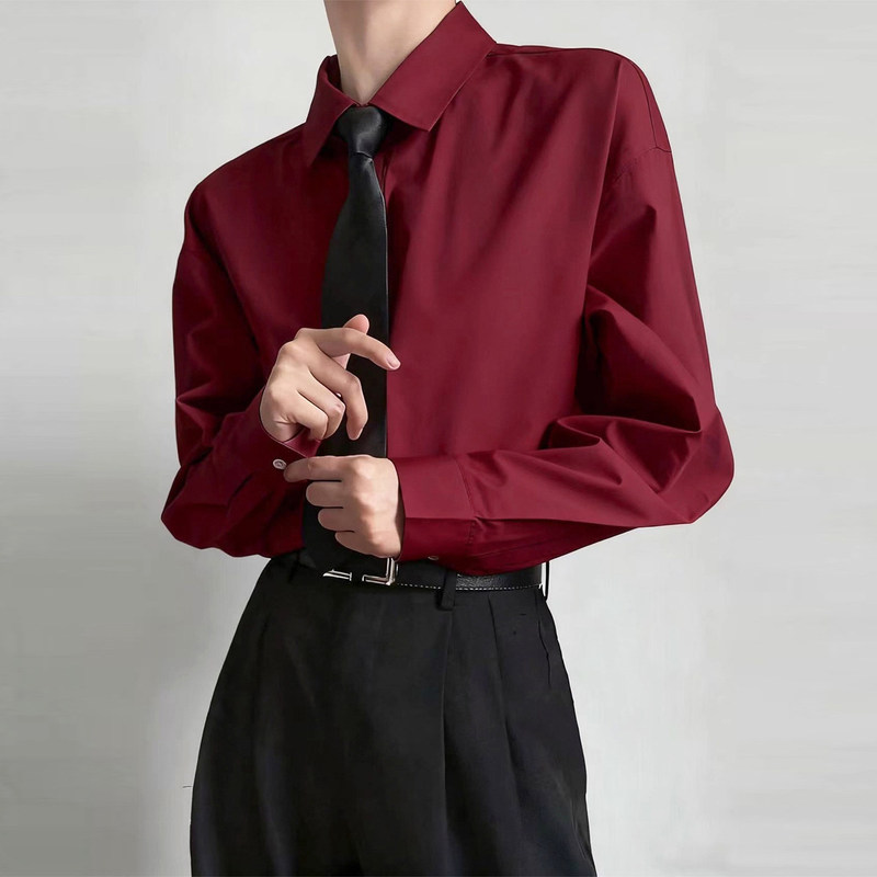 Dk Uniform Unisex Style Burgundy Long-Sleeved Shirt Fashionable High-End Cool Solid Color Shirt Cos Clothing