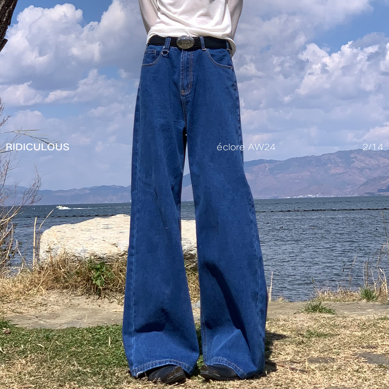 Ridiculous【Denim Project】Niche Design Retro Dark Blue Washed Straight-Leg Jeans Casual Pants