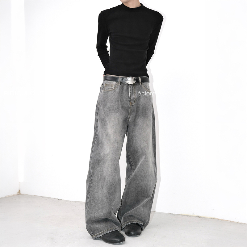 Ridiclous Niche Design Gray Jeans Retro Casual Pants Loose Straight Comfortable Jeans