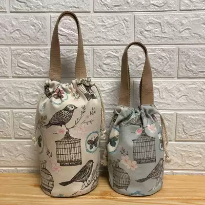 New cute round braised beaker Bento bag water bottle bag hipster canvas insulated barrel set with Rice Bag tote bag