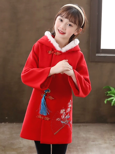 Пуховик, детское зимнее праздничнное шерстяное пальто с капюшоном, увеличенная толщина, коллекция 2023