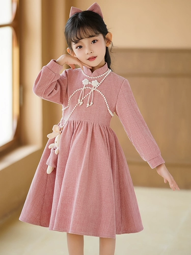 Осеннее ципао, детское платье, демисезонный осенний лонгслив, наряд маленькой принцессы, юбка, детская одежда, в западном стиле