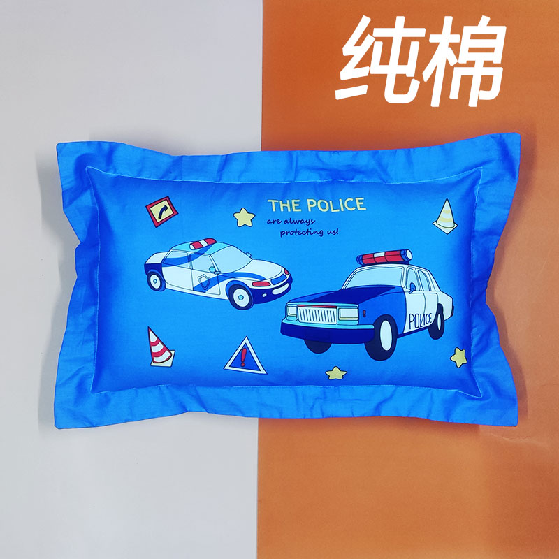 100 All cotton Children pillow cartoon police car small car pillowcase 3-5-8 years old Kindergarten nap and neck