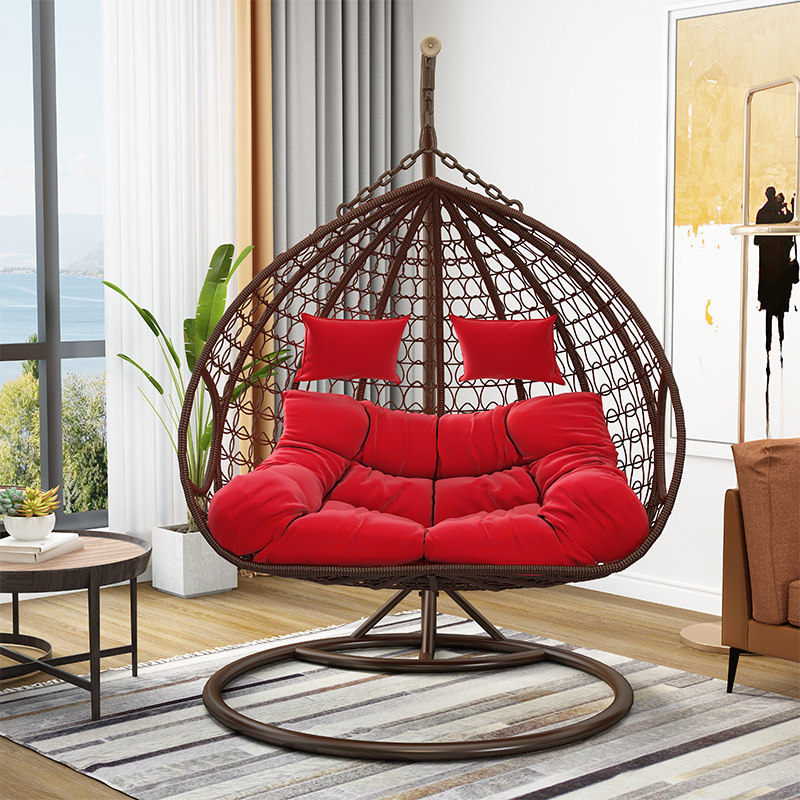 Double hanging basket rattan chair living room balcony bedroom home indoor single hanging chair swing Net red lazy person outdoor shake