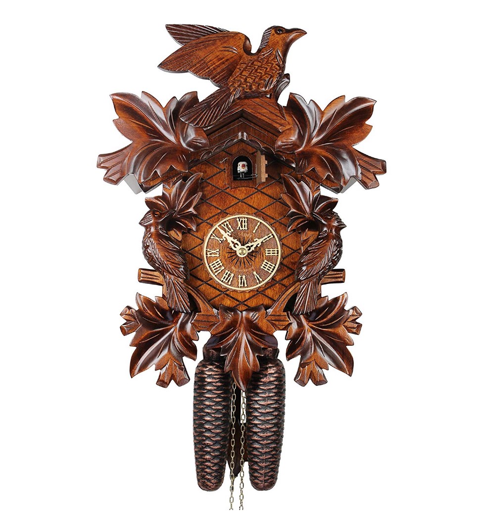 German Adolf Herr AH 372 1 8T Black Forest Cuckoo Trio Woodworking Carved Clock Wall Clock