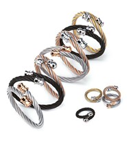 Shallihao CHARRIOL 02-101-1217 Celtic torque ornament polished cable titanium steel couple rings