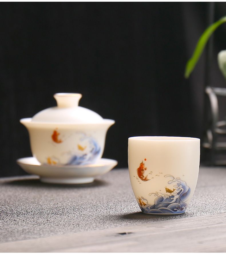 Manual suet jade porcelain tea cups white porcelain sample tea cup individual cup single CPU single master cup kung fu tea set