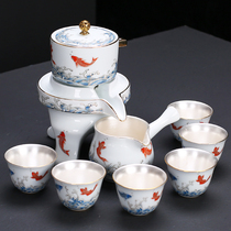 Office set of gilded kung fu tea set ceramic household living room stone mill lazy anti-scalding automatic tea maker