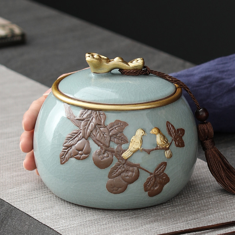 Event Ruyi Ruyi Kiln Ru Kiln Tea Leaf Jar Ceramic Seal Tank Small Number Home Tea Storage Pot Black Tea Green Tea Pot