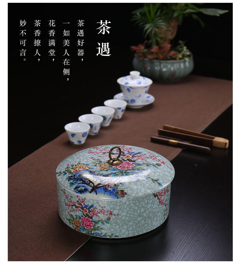 Colored enamel caddy fixings ceramic seal pot puer tea tea cake box household storage POTS and POTS of tea packaging