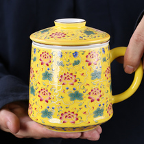 Enamel ceramic mug with lid water separation Cup ceramic tea cup office meeting water cup tea cup