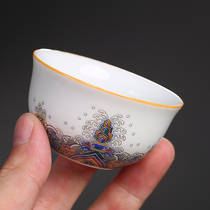 Dehua white porcelain tea cup single Cup Kung Fu Cup single ceramic tea cup small tea bowl built Master cup tea set