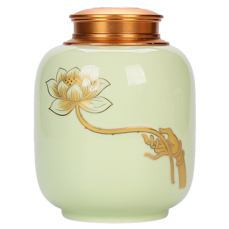 Devoted to inflammation celadon ceramic green tea pu - erh tea red seal pot metal caddy fixings cover large half jins of fresh tank