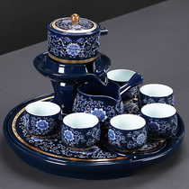 Complete set of blue and white porcelain tea set ceramic simple creative lazy automatic kung fu tea set household tea pot tea tray