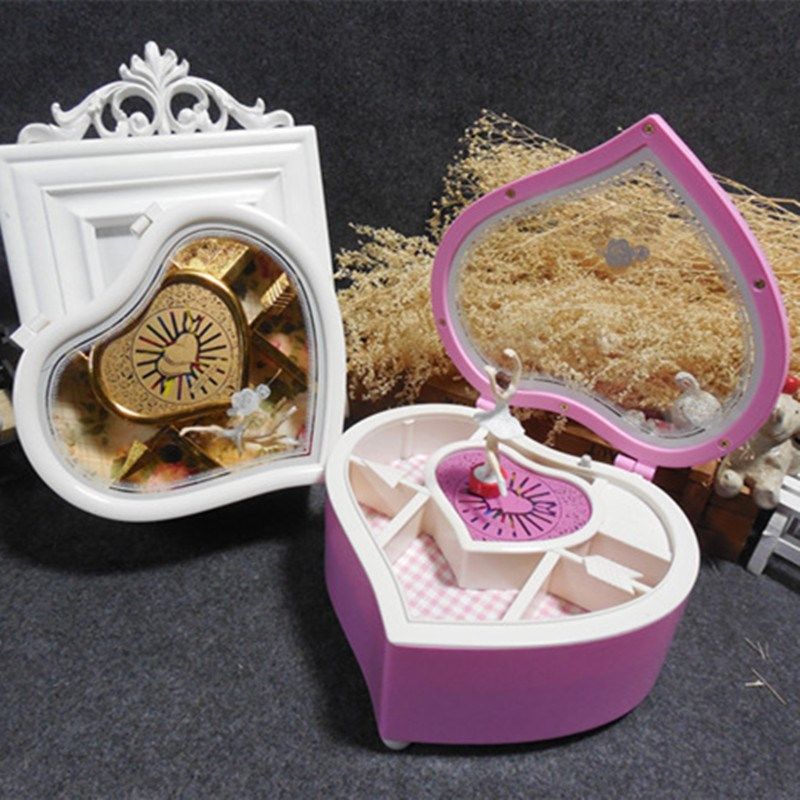 Rotating heart-shaped jewelry box cosmetic box music box clockwork chain music box dancing creative ballet girl