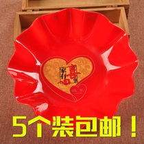 Wedding round dried fruit plate happy word candy plate red plastic plate wedding festival melon seed plate wedding supplies