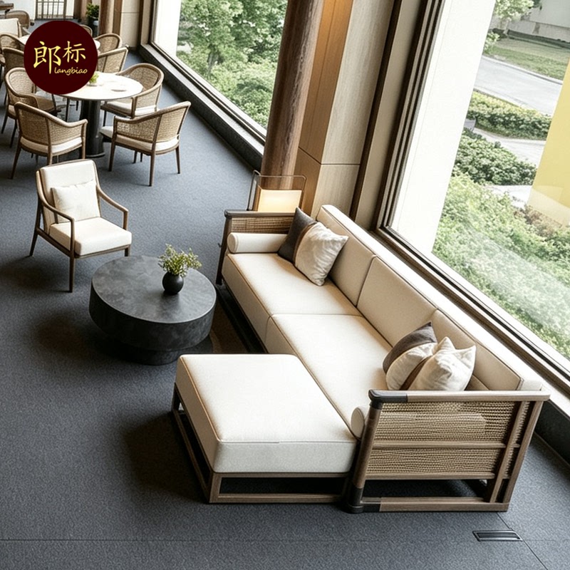 Hotel Lobby Reception Solid Wood Sofa Sales Office Negotiation Table and Chair Set Lobby Leisure Corner Booth Sofa Hotel Lobby Reception Solid Wood Sofa Sales Office Negotiation Table and Chair Set Lobby Leisure Corner Booth Sofa