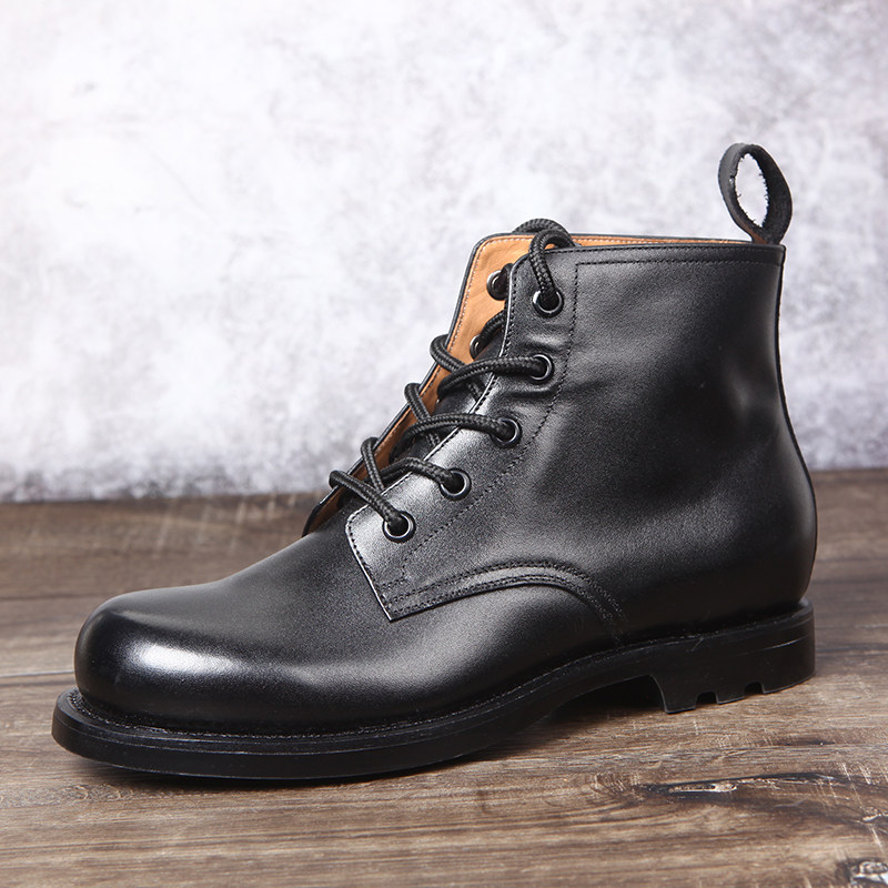 Retro 87 high-waisted cadre leather shoes round head lace-up high-barreled naval boots Goodyear on-line tire bottom Martin boots men