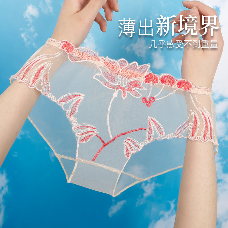Home Transparent Lace Panties for Women 2026 New Summer Thin Style Plus Size Mesh Embroidery Seamless Briefs