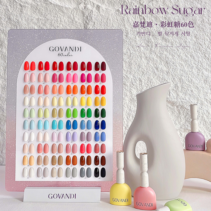 Govandi Rainbow Candy 60-Color Nail Polish Gel Set, Selected Solid Colors, Professional Nail Salon Basic Color Gel