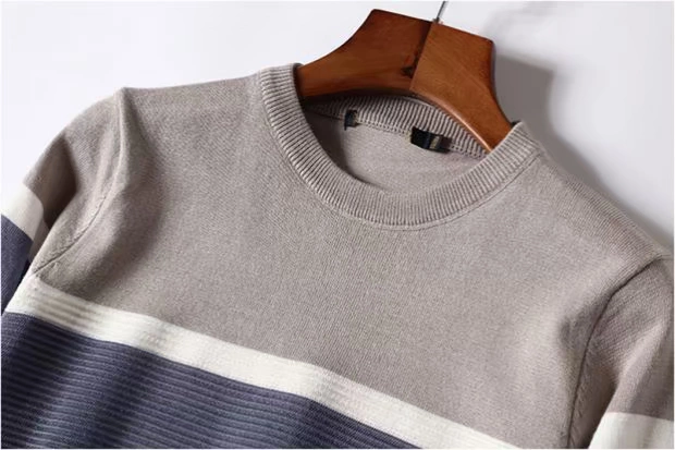 Mùa thu nam cổ tròn màu cotton áo len dài tay có gân áo sơ mi thân thiện với da Áo len áo thun dài tay
