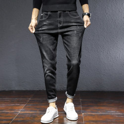 2021 Summer Thin Men's Jeans Trendy Brand Korean Style Trendy Stretch Versatile Slim Small Feet Casual Long Pants