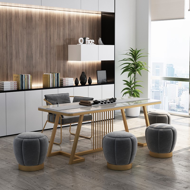 Office Tea Table Modern Minimalist guests rectangular tea table Kung Fu District iron art light extravagant tea table and chairs combination