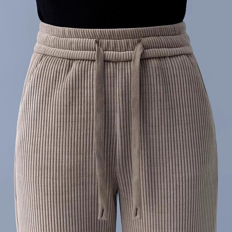 Brand Counters Withdraw Discounts on Authentic Women's Clothing from Foreign Trade Malls, Autumn and Winter Fleece-Lined Chenille Corduroy Wide-Leg Pants