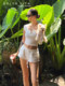 DOLCEVITA hot girl white waffle U-neck high waist tight high waist slim slim short-sleeved top T-shirt for women