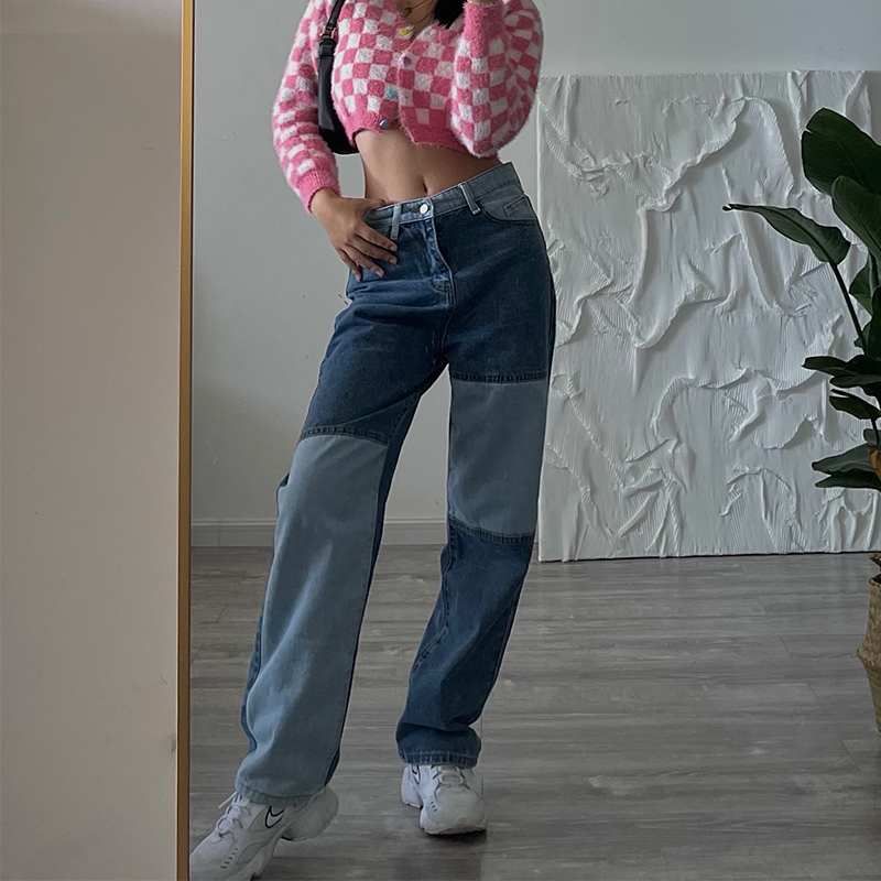 Ya Ya pants with American casual high-waist wide leg loose straight tube appears thin pieces coloured daddy jeans