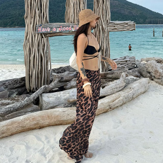 Dolcevita Island Vacation Low-Waist Slimming Leopard Print Fitted Fishtail Design Versatile Floor-Length Skirt